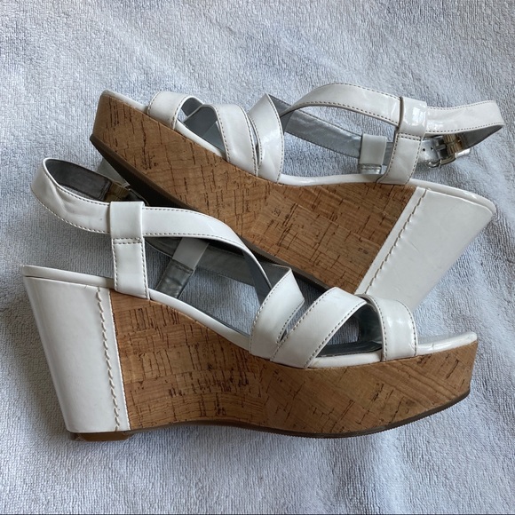 Guess White Strappy Cork Wedges - Picture 5 of 8
